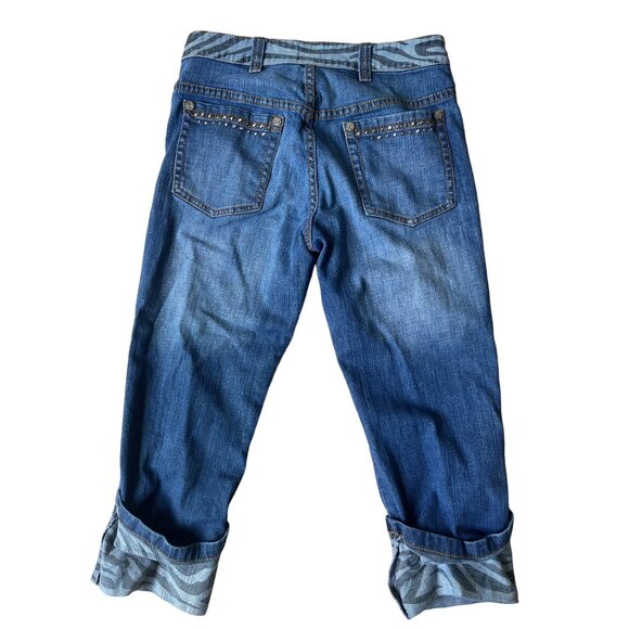 V Christina Y2K Capri Crop Jeans 8 Medium Wash Studded 90s Mobwife Western - Picture 4 of 10